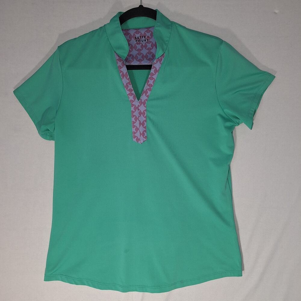 Bette And Court Teal Puple Shirt L Pickle Ball Tennis Cycling Active Bright